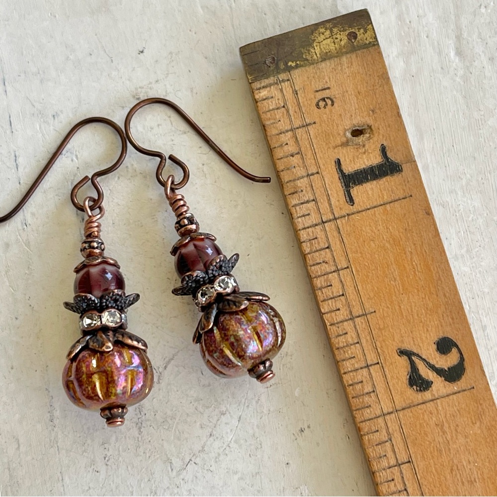 Hand Crafted “Midnight Pumpkin” Dangle Earrings - Picture 9 of 10